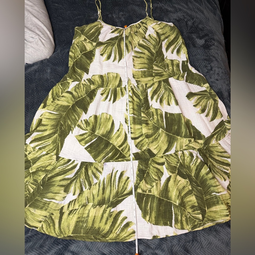 H&M Tropical Leaf Print Midi Dress 🌿 Green & White Size M - Picture 13 of 16